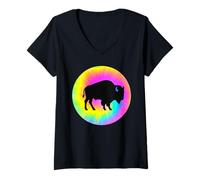 Womens Retro Bison Animal Lover, Vintage Bison Yak Wildlife Lovers V-Neck T-Shirt
