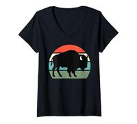 Womens Retro Bison Animal Lover, Vintage Bison Yak Wildlife Lovers V-Neck T-Shirt