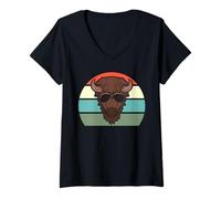Womens Retro Bison Animal Lover, Vintage Bison Yak Wildlife Lovers V-Neck T-Shirt
