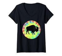 Womens Retro Bison Animal Lover, Vintage Bison Yak Wildlife Lovers V-Neck T-Shirt