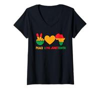 Women's Retro Black History Month Juneteenth Peace Love Freedom Day V-Neck T-Shirt
