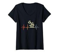 Womens Retro Blacksmith Cardiogram Metalworker ECG V-Neck T-Shirt