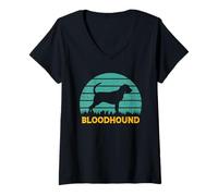 Womens Retro Blue Sunset Bloodhound - Vintage Hound Lover V-Neck T-Shirt