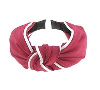 Womens Retro Boho White Edged Chiffon Work School Top Knot Knotted Twist Twisted Turban Vintage Headband Alice Band Hair Hairband For Christmas Birthday Wedding Guest Bridesmaid Party (Dark Red)