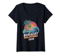Women's Retro Boracay Philippines 2026 Vacation Swimming Trip V-Neck T-Shirt