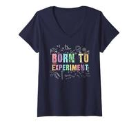 Womens Retro Born to Experiment Chemistry Trip Teacher Inspire Stud V-Neck T-Shirt