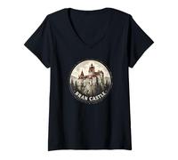 Women's Retro Bran Castle Romania/Bran Castle V-Neck T-Shirt