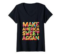 Womens Retro Breakfast Slogan - Make America Sweet Again V-Neck T-Shirt