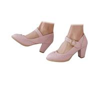 Women's Retro Brogue Court Shoes Chunky Mid Heels Pointed-Toe Pumps with Lace Trim Bavarian Style Shoes Oktoberfest Glam Dirndl Traditional German Statement Pink