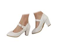 Women's Retro Brogue Court Shoes Chunky Mid Heels Pointed-Toe Pumps with Lace Trim Bavarian Style Shoes Oktoberfest Glam Dirndl Traditional German Statement White