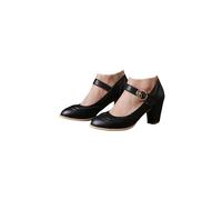 Women's Retro Brogue Court Shoes Chunky Mid Heels Pointed-Toe Pumps with Lace Trim Bavarian Style Shoes Oktoberfest Glam Dirndl Traditional German Statement Black
