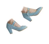 Women's Retro Brogue Court Shoes Chunky Mid Heels Pointed-Toe Pumps with Lace Trim Bavarian Style Shoes Oktoberfest Glam Dirndl Traditional German Statement Blue