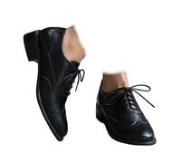 Women's Retro Brogue Low Heels with Tie Bavarian Dirndl Style Court Shoes Unique Oktoberfest Statement Footwear Vintage Beer Festival Dance Party Shoe Black