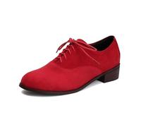 Women's Retro Brogue Shoes British Style Suede Round Toe Low Block Heel Ankle Strap Flats Vintage Oxford Lace-Up Casual Shoes for Women (red,11)
