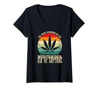 Womens Retro Budtender Humor Expert Ask Me Anything V-Neck T-Shirt