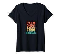 Women's Retro Calm Voice Firm Boundary Statement V-Neck T-Shirt