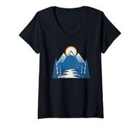Women's Retro Camper Exploring the Beautiful Wilderness Mountains V-Neck T-Shirt