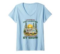 Women's Retro Camping Watching The RV Show Campfire Van Life V-Neck T-Shirt