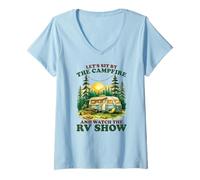 Women's Retro Camping Watching The RV Show Campfire Van Life V-Neck T-Shirt