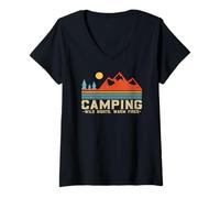 Womens Retro Camping - Wild Nights Warm Fires for Hiking V-Neck T-Shirt