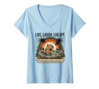 Women's Retro Capybara Hot Spring Relaxation Digital Detox V-Neck T-Shirt