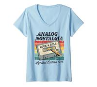 Womens Retro Cassette Case 70s Vintage Music Analog Nostalgia V-Neck T-Shirt