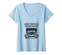 Womens Retro Cassette Tape Home Taping is Killing Music Distressed V-Neck T-Shirt