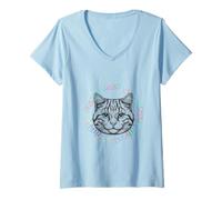 Womens Retro Cat 60s Heart Hearts Women Child Girls 80s V-Neck T-Shirt