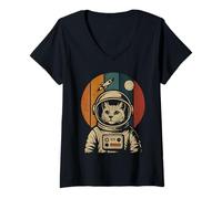 Womens Retro Cat Astronaut Galaxy Astronomy Vintage Space Art Cats V-Neck T-Shirt