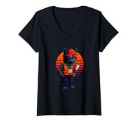 Womens Retro Cat Blueprint Survey Civil Engineering Technician V-Neck T-Shirt