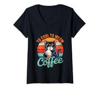 Womens Retro Cat Coffee Lover Design for Cat Moms and Pet Owners V-Neck T-Shirt