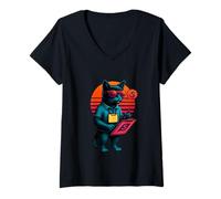 Womens Retro Cat Communication Therapy Speech Language Pathologist V-Neck T-Shirt