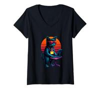 Womens Retro Cat Community Wellness Public Health Administrator V-Neck T-Shirt