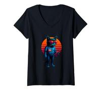 Womens Retro Cat Customers Products Skills Retail Sales Associate V-Neck T-Shirt