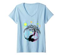 Womens Retro Cat Natural 60s Woman Child Girls Children 80s V-Neck T-Shirt