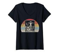 Womens Retro Cat UFO Spaceship Adventure V-Neck T-Shirt