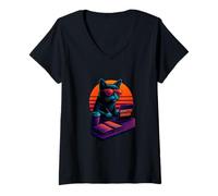 Womens Retro Cat With Campaigns Branding Skills Marketing Manager V-Neck T-Shirt