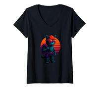 Womens Retro Cat With Circuits Power Skills Electrical Engineer V-Neck T-Shirt