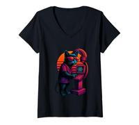 Womens Retro Cat With Oncology Radiation Skills Radiation Therapist V-Neck T-Shirt