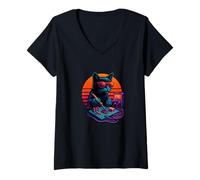 Womens Retro Cat With Soldering Iron DIY Electronics Electrican V-Neck T-Shirt