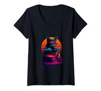 Womens Retro Cat With Wax And Wick Candle Making Crafter V-Neck T-Shirt
