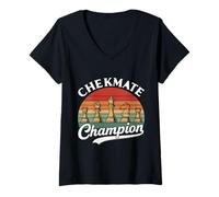 Womens Retro Checkmate Champion Chess Design V-Neck T-Shirt