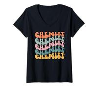 Women's Retro Chemist Wavy Font Science Academic Design V-Neck T-Shirt