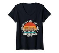 Womens Retro Chess Player Fun Design Grandma Still Checkmate Touch V-Neck T-Shirt