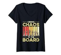 Womens Retro Chess Player I Bring Chaos to The Board V-Neck T-Shirt