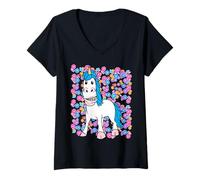 Womens Retro Child Unicorn Unicorn Horse 80s Flowers Flower V-Neck T-Shirt
