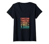 Women's Retro Christian Math One Cross Three Nails Four Given V-Neck T-Shirt