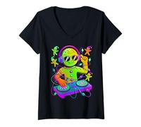 Womens Retro Christmas House Music Gingerbread DJ Techno Rave EDM V-Neck T-Shirt
