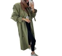 Women's Retro Classic Colorblock Lapel Double-breasted Business Casual Mid-length Coat Spring and Autumn Fashion Loose Trend Trench Coat (Green,One Size)