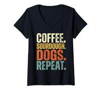 Women's Retro Coffee Sourdough Dogs Repeat Baker Typography V-Neck T-Shirt